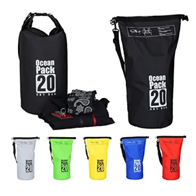 Abbildung von Relaxdays Ocean Pack, 20L, wasserdicht, Packsack, leichter Dry Bag, Trockentasche, Segeln, Ski, Snowboarden, schwarz