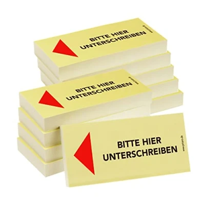 Abbildung von PRICARO Haftnotizen &quot;Bitte hier unterschreiben&quot;, Pfeil links, 100 Blatt, 10 Stück
