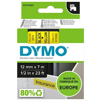 Abbildung von DYMO Original D1 Etikettenband schwarz auf gelb 12 mm x 7 m selbstklebendes Schriftband für LabelManager Beschriftungsgerät