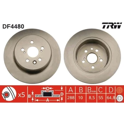 Abbildung von TRW DF4480 Bremsscheibe 288 10 5 100 voll lackiert TOYOTA: Avensis I Estate, Saloon