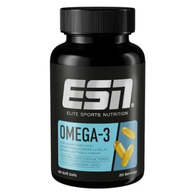 Abbildung von ESN Omega 3, 60 Kapseln, hochdosiertes EPA &amp; DHA, unterstützt Herz, Gehirn mehr, 1200 mg 900 DHA pro Portion, regelmäßig geprüft made in Germany