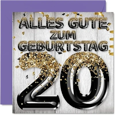 Abbildung von Stuff4 20. Geburtstagskarte für Männer Schwarz Gold Glitzerballons Alles Gute zum Geburtstagskarten 20 Jährige Mann Sohn Bruder Onkel Cousin, 145mm Zwanzig Zwanzigster Geburtstag Grußkarten
