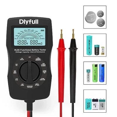 Abbildung von Dlyfull Batterietester Universal LCD Batterieprüfer, Profi Digital Batterie Messgerät für Akku, Batterien, Knopfzellen etc, Genaue Batteriekapazität Spannung Innenwiderstand Tester, B3