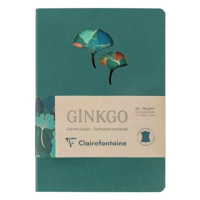Abbildung von Clairefontaine 115949C Notizbuch Ginkgo, aus Leder, DIN A5 14,8x21 cm, 72 Blatt liniert 90g, farbig sortiert, 1 Stück