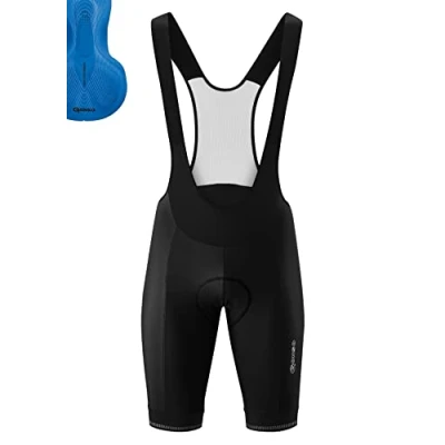 Abbildung von Gonso Sitivo Bib, Kurze Herren Träger Radhose, Mit Blue Comfort Sitzpolster, Hohe Bewegungselastizität und Antirutsch Silikon Beingummi, Enganliegende Passform, Schwarz/Blau, Gr. L