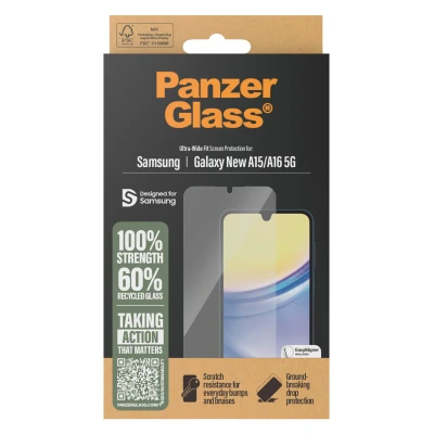 Abbildung von Samsung Galaxy A16 (4G) Panzerglas PanzerGlass Ultra Wide Fit Screenprotector Antibakterieller Displayschutz für das