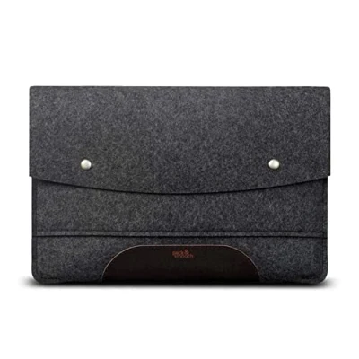 Abbildung von Pack &amp; Smooch Für iPad Pro 12.9&quot; (3.Gen.) Hülle Sleeve Case 100% Wollfilz Pflanzlich Gegerbtes Leder Handmade in Germany Farbe Anthrazit/Dunkelbraun