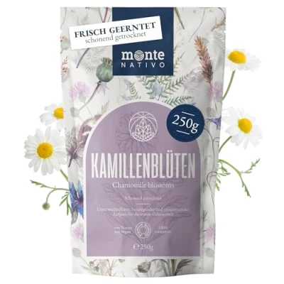 Abbildung von Kamillentee Monte Nativo (250 g) 100% natürliche Kamillenblüten getrocknet Kamille für Kräutertee lose lecker und aromatisch Chamomile tea als Eistee oder Tee Geschenk