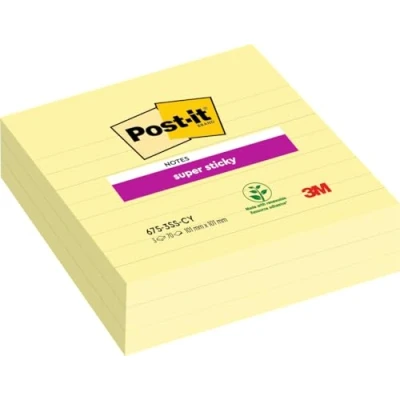 Abbildung von Post it Super Sticky Notes im Großformat, Gelb, Liniert 3 Blöcke, 101 mm x mm, 70 Blatt pro Block Extra stark klebende Notizzettel für To Do Listen und Erinnerungen