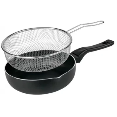 Abbildung von LS Kitchen Fritier Bratpfanne mit Antihaftbeschichtung Frittierpfanne Pfanne Frittierkorb Ø 24 cm