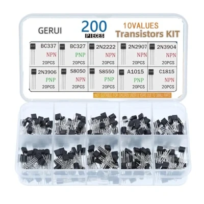 Abbildung von Transistor Assortment Kit 10 Values 200pcs PNP NPN Transistors BC377 BC327 2N2222 2N2907 2N3904 2N3906 S8050 S8550 A1015 C18150 TO 92
