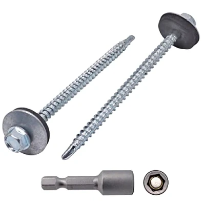 Abbildung von Selbstschneidende Schrauben aus verzinktem Stahl, DIN 7504 K, 4,8 x 80 mm, mit EPDM Unterlegscheiben, Sechskant Unterlegscheibenkopf, Blechschraube, Packung 30 Stück