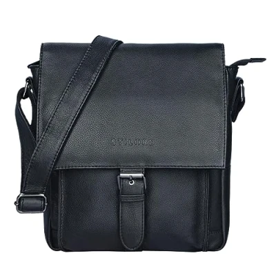 Abbildung von STILORD &#039;Nevio&#039; Herrentasche Leder Umhängetasche kleine Messenger Bag elegante Handtasche im Vintage Design Schultertasche für 10.1 Zoll Tablet iPad echtes Leder, Farbe:schwarz
