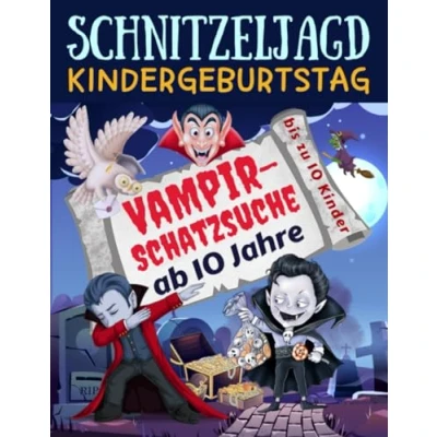 Abbildung von Schnitzeljagd Kindergeburtstag: Vampir Schatzsuche ab 10 Jahre: Komplettset für 2 Kinder mit Schatzkarte, Rätseln, Einladungen, Urkunden und vielen Extras (Partyspiele Kinder)