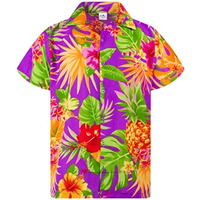 Abbildung von King Kameha Funky Hawaii Hemd, Herren, Kurzarm, Pineapple, Violett, XL