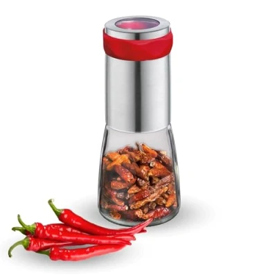 Abbildung von Cilio Chili Mühle PICCANTE zum Selbstbefüllen Ø 6,5cm, H: 14,5cm mit Verschlusskappe inkl. beschreibbaren Aufklebern für gleichmäßig feine Chilli Flocken
