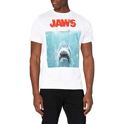 Abbildung von Jaws Herren Filmposter T Shirt, Weiß (Weiß Weiß), XXL