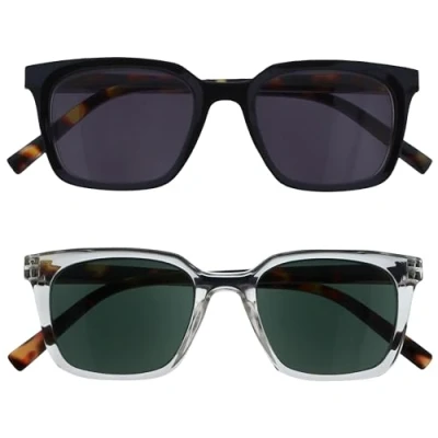 Abbildung von OPULIZE KOI Lese Sonnenbrille 2 Pack Große Rechteckige Fassung Getöntes Glas UV400 Schwarz Klar Damen Herren Unisex Federscharniere SS50 1C +3.50