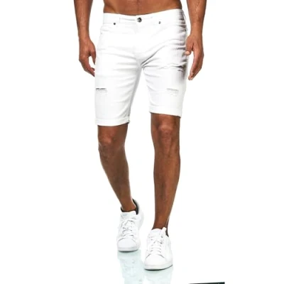 Abbildung von JEEL Herren Kurze Hosen Slim Fit Jeans Shorts 5 Pocket Style Stretch Hose für Männer Basic Washed Destroyed 18 Weiß 36W