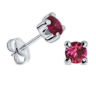 Abbildung von Miore Ohrstecker aus 9 Karat Weißgold (375) mit Rubin im Rundschliff (0.99 Ct) Bouton Ohrringe Edelsteinen für Damen in edler Krappenfassung Allergenfrei &amp; handgemacht (6.7x6.7mm)