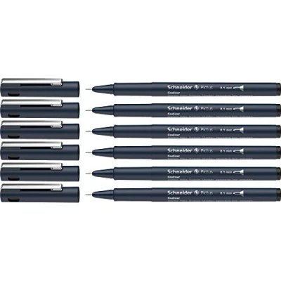 Abbildung von Schneider Pictus Fineliner (Strichstärke 0,1 mm, dokumentenechte Pigmentliner, metallgefasste Spitze, Gehäuse aus 85% recyceltem Kunststoff) 6er Pack, schwarz