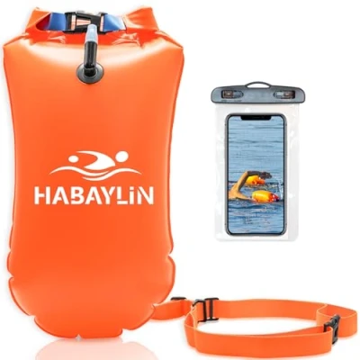 Abbildung von Schwimmboje 20L Orange, Boje Schwimmen Schwimmbojen für Erwachsene und Kinder, Trockensack Gute Sicherheit beim Schwimm aufblasbar Open Water Triathlon