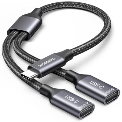 Abbildung von KiwiBird USB C Splitter 1 zu 2, Typ Y Kabel Verteiler zum Laden Dual Port Doppelstecker Adapter Ladekabel für Strom und Daten, Kompatible mit Laptop Mac Auto Stick Tastatur Maus Drucker
