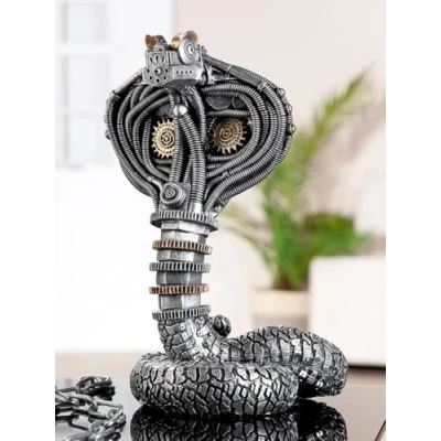 Abbildung von Casablanca Steampunk Cobra Figur, Kunstharz, silberfarben, metallische Optik, H: 30,5 cm, B: 20 T: 16 cm Deko, Geschenk, Sammlerstück, Vintage