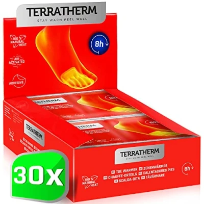 Abbildung von TerraTherm Fußwärmer Pads, 8h warme Füße, Zehenwärmer selbstklebend extra dünn und angenehm weich, Wärmepads 30 Paar