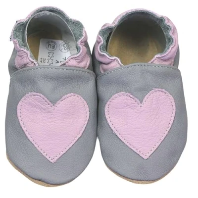 Abbildung von HOBEA Germany Krabbelschuhe für Jungs und Mädchen in verschiedenen Designs (24/25 EU, Herz grau)