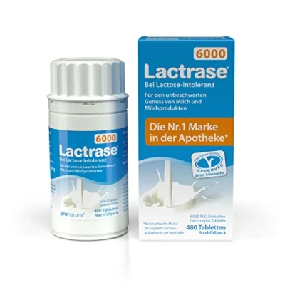 Abbildung von pro natura Lactrase 6000 Nachfüll Pack für Klickspender, 480 Lactase Tabletten bei Lactose Intoleranz, den unbeschwerten Genuss von Milch und Milchprodukten