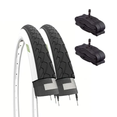Abbildung von Ecovelò Unisex Erwachsene 2 Reifen 700 x 35 C (37 622) + Kammern America Ventil Straßenreifen 28 1 5/8 3/8 Citybike Trekking Ventilkammern, Schwarz Weiß, Einheitsgröße