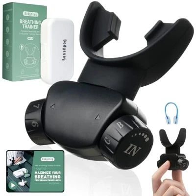 Abbildung von Bodyssey Einstellbarer Atemtrainer Handliches Fitnessgerät mit Dual Mundstücken &amp; Individueller Widerstandseinstellung für Sport und Fitness