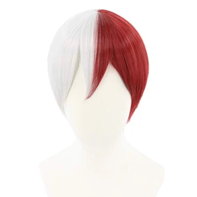 Abbildung von Topcosplay Perücke, Unisex, Anime, Cosplay, silberfarben, Rot, kurz, Kunsthaar, mit Kappe für Party, Halloween, Kostüme