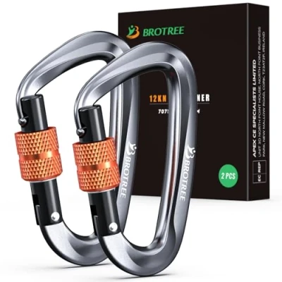 Abbildung von Brotree Karabiner mit 1200kg Belastbarkeit Schwerlast 12KN Karabinerhaken Schraubverschluss für Hängematten, Camping, Wandern, Rucksack