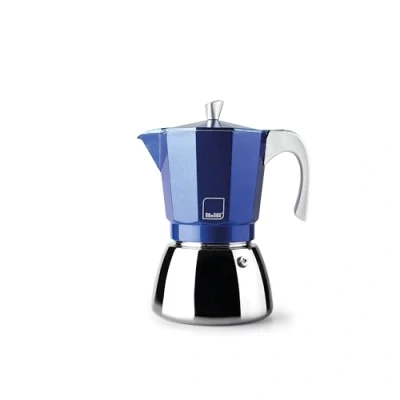 Abbildung von IBILI Elba Blue Espressomaschine, 3 Tassen, 150 ml, Aluminiumguss, Edelstahlboden, mit Reduzierstück für 2 induktionsgeeignet