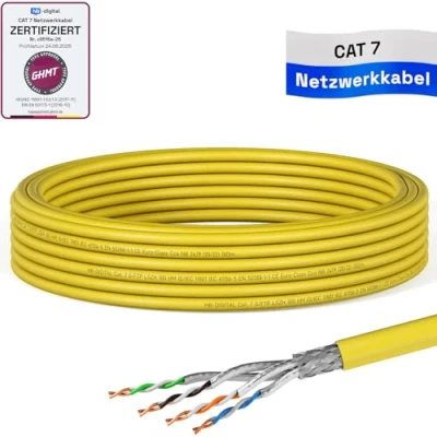 Abbildung von HB DIGITAL 10m CAT 7 Netzwerkkabel LAN Kabel Verlegekabel Ethernet Installationskabel 10 Gbit/s AWG23 S/FTP GHMT Zertifiziert reines Kupfer LSZH BauPVO Klasse Cca Datenkabel Simplex Gelb