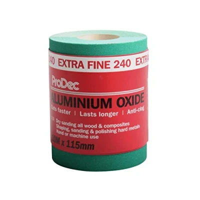 Abbildung von ProDec Schleifpapier, Körnung 240, extrafein, Aluminiumoxid, 10 m x 115 mm, Rolle, grün, PAALX240