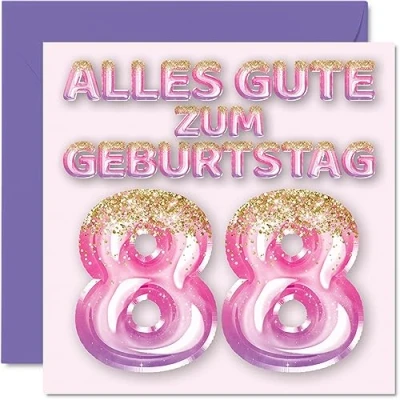 Abbildung von 88. Geburtstagskarte für Frauen Rosa Lila Glitzerballons Alles Gute zum Geburtstagskarten 88 Jährige Frau Mama Urgroßmutter Oma, 145mm Achtundachtzig Achtundachtzigster Geburtstag Grußkarten