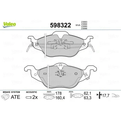 Abbildung von VALEO 598322 Bremsbelagsatz Vorderachse inkl. Verschleißwarnkontakt ohne Anti Quietsch Blech OPEL: Zafira A, Astra G CC, Convertible
