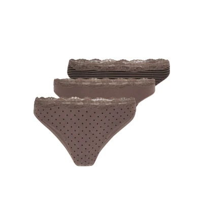 Abbildung von Lascana 3PACK String, Damen, Größe: 32/34, Taupe uni/gepunktet gestreift/gestreift