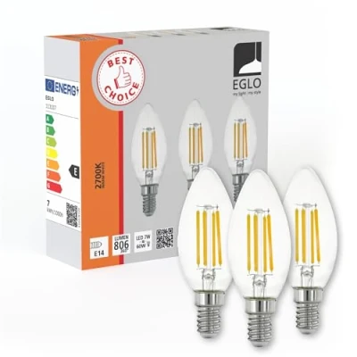 Abbildung von EGLO 3er Set E14 LED Lampen, Glühbirnen Kerzenform, Leuchtmittel für Retro Beleuchtung, je 7 Watt, warmweiß, 2700 K, transparent, Edison Birne C35, Ø 3,5 cm