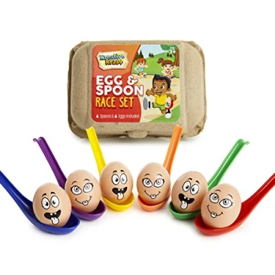 Abbildung von KreativeKraft Eierlaufen Kindergeburtstag Spiele Set, Plastik Eier Spielzeug Löffel Outdoor für Kinder und Erwachsene