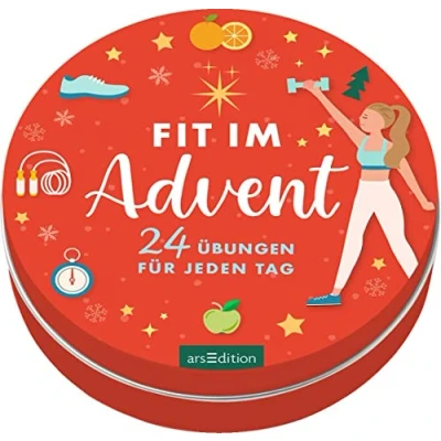 Abbildung von Adventskalender in der Dose. Fit im Advent: 24 Übungen für jeden Tag Dose mit Karten und Fitnessübungen