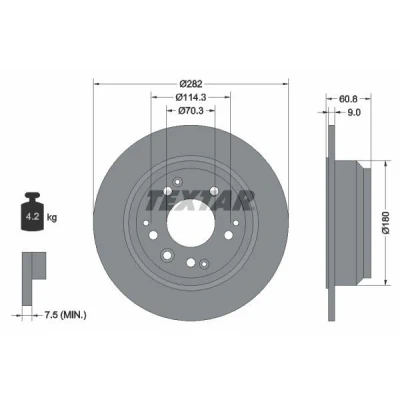 Abbildung von TEXTAR 92078400 Bremsscheibe 282 9 05/10 114,3 voll ohne Radbefestigungsbolzen, Radnabe HONDA: PRELUDE 4