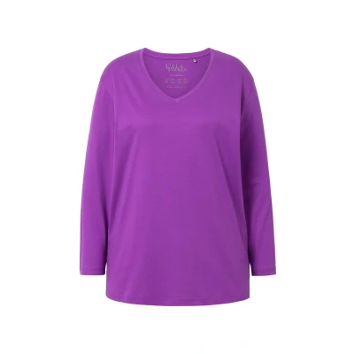 Abbildung von Ulla Popken Basic V Langarmshirt, Damen, Größe: 50/52, Purple