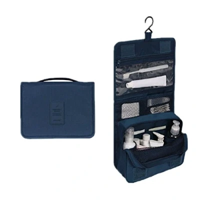 Abbildung von Kulturtasche zum Aufhängen Faltbarer Reise Kulturbeutel mit Tragegriff Multifunktionale Toilettentasche, platzsparende Kosmetiktasche, Waschtasche, Waschbeutel für Herren, Damen(Navyx)