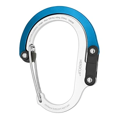 Abbildung von GEAR AID HEROCLIP Karabinerclip und Haken (Groß) für Camping, Rucksack, Organisation Garage, Blau