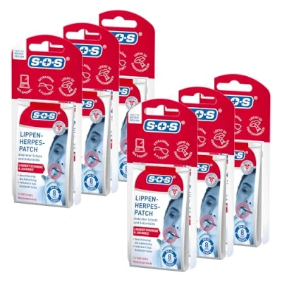 Abbildung von SOS Lippen Herpes Patch Lippenherpes Bläschen diskrete Pflaster: fast unsichtbar + bis 8h Schutz Brennen &amp; Juckreiz lindern 6x 12 Patches