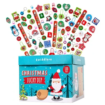 Abbildung von THE TWIDDLERS 100 Stück Weihnachten Adventskalender Mitgebsel Spielzeug für Jungen &amp; Mädchen, Lucky Dip Tombola Weihnachtsspiele